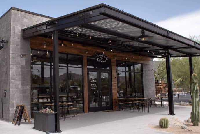 Modern cafe with outdoor seating