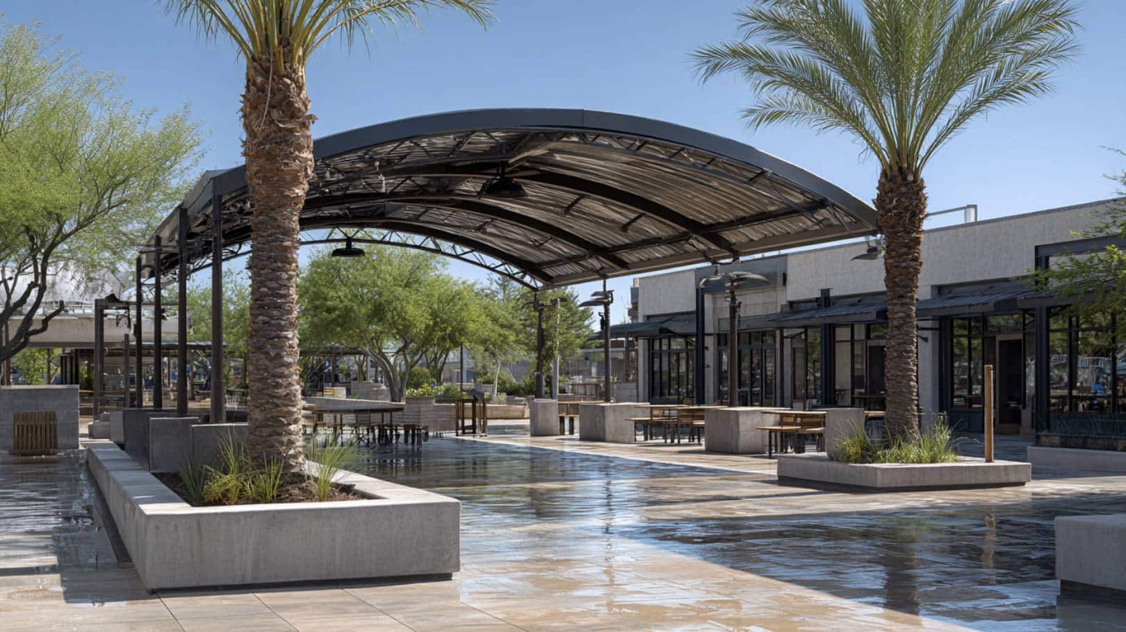 Modern outdoor space with palm trees
