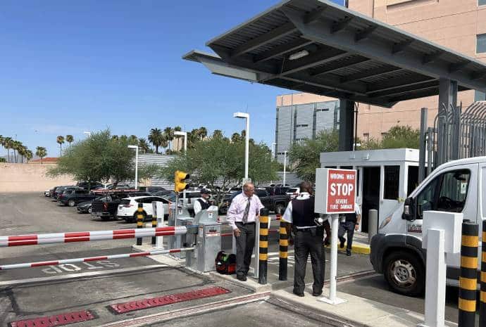 Security checkpoint with stop sign