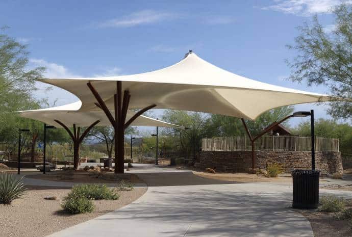 Modern shade structure in park
